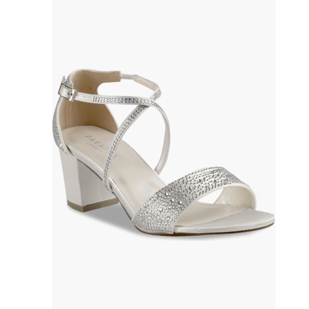 Paradox London Pink Ines Satin Embellished Sandal Ivory & Sparkles Women’s 8.5